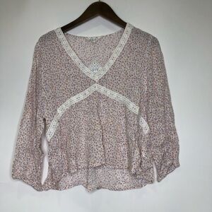 Hippie Rose Pink Floral Lace V-Neck Blouse